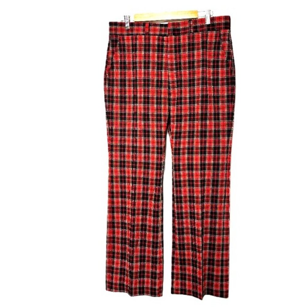 Vtg 70’s Gallery by Haggar Casual Slacks Pants Red Plaid Disco 35" x 29"